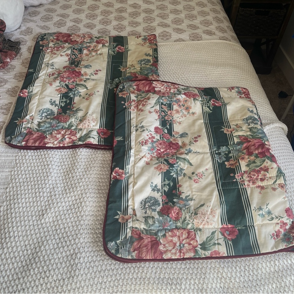 Croscill Floral Pillow Shams King 2 Pink Green 25x41 Cottage Core Grandma Core